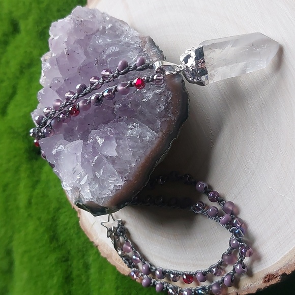 Silver Quartz Crystal Necklace Artisan Jewelry by Rust Belt Raised - Picture 4 of 12